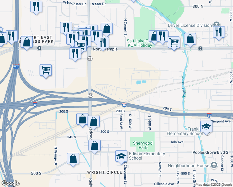 map of restaurants, bars, coffee shops, grocery stores, and more near Lincoln Highway in Salt Lake City
