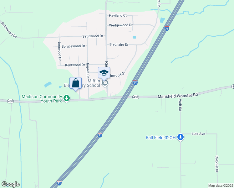 map of restaurants, bars, coffee shops, grocery stores, and more near 460 Reed Road in Mansfield