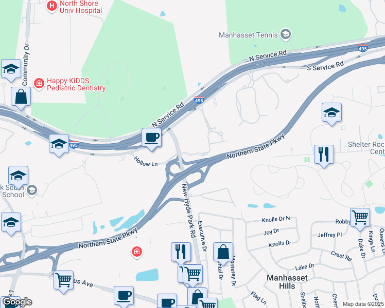 map of restaurants, bars, coffee shops, grocery stores, and more near Isaac Underhill Willets Road in Plandome