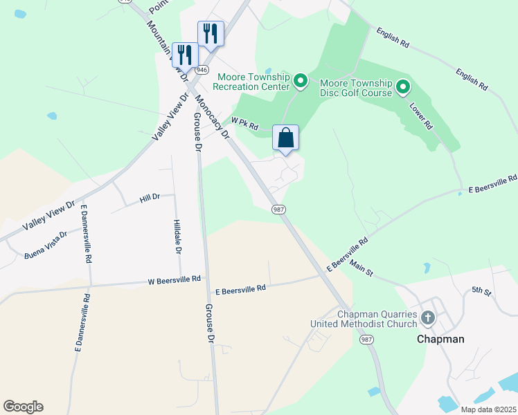 map of restaurants, bars, coffee shops, grocery stores, and more near 539 Monocacy Drive in Bath