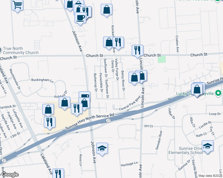 map of restaurants, bars, coffee shops, grocery stores, and more near 60 Minuteman Drive in Bohemia