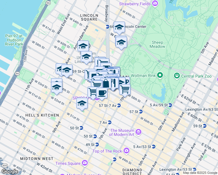 map of restaurants, bars, coffee shops, grocery stores, and more near in New York