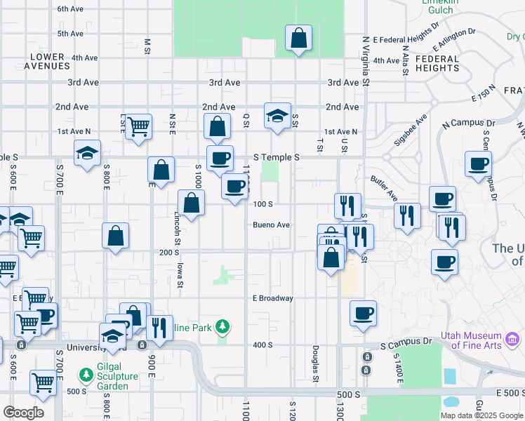 map of restaurants, bars, coffee shops, grocery stores, and more near in Salt Lake City
