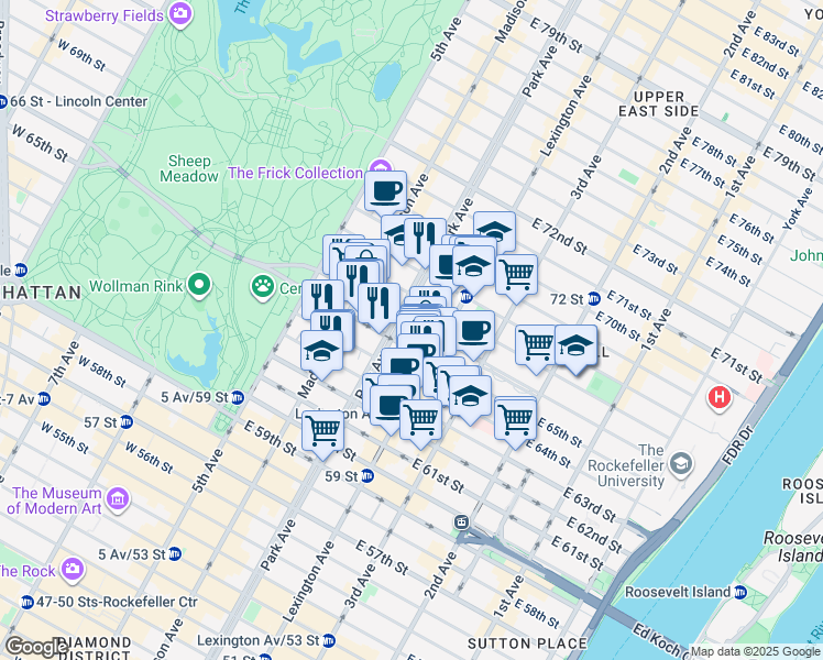 map of restaurants, bars, coffee shops, grocery stores, and more near in New York