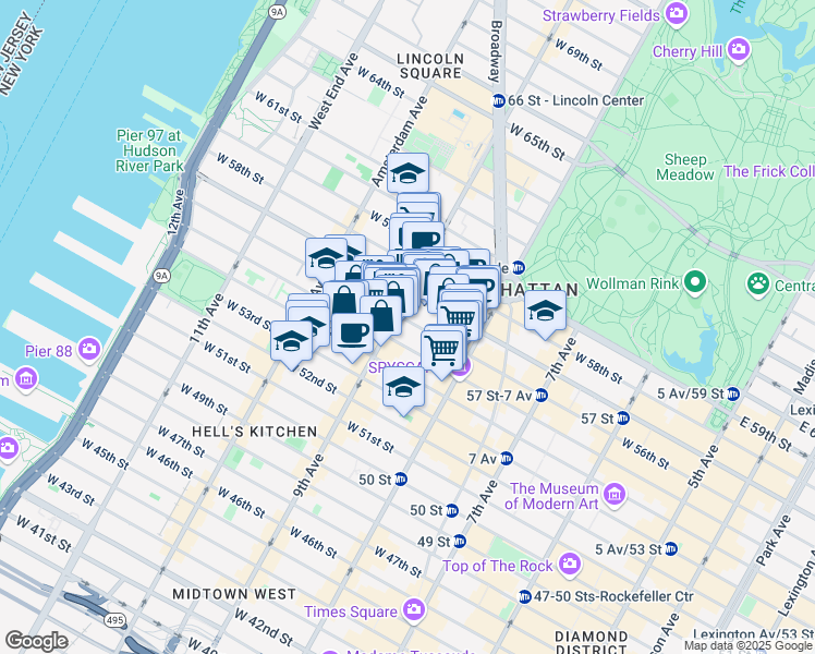 map of restaurants, bars, coffee shops, grocery stores, and more near in New York