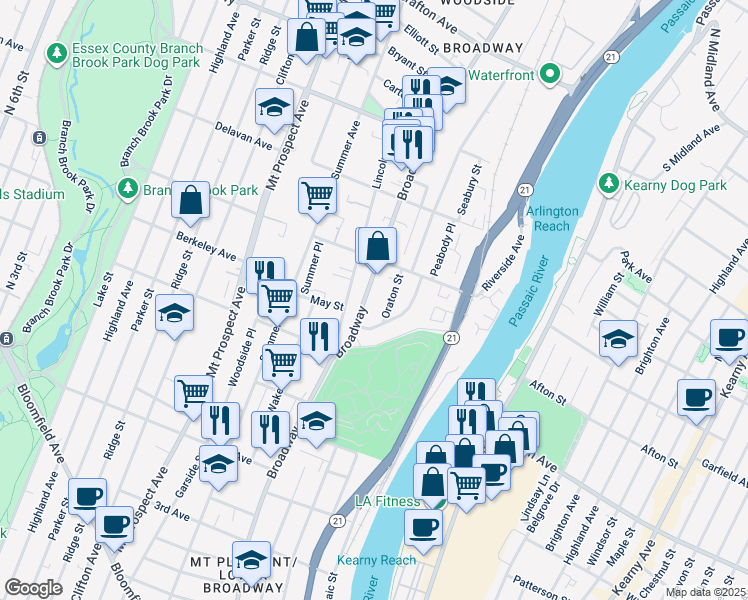 map of restaurants, bars, coffee shops, grocery stores, and more near 478 Broadway in Newark