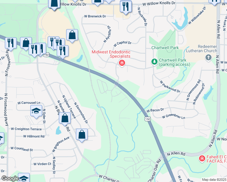 map of restaurants, bars, coffee shops, grocery stores, and more near 3401 West King James Road in Peoria