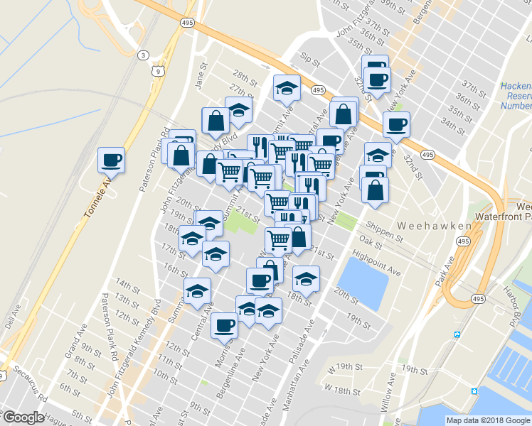 map of restaurants, bars, coffee shops, grocery stores, and more near 619 22nd Street in Union City