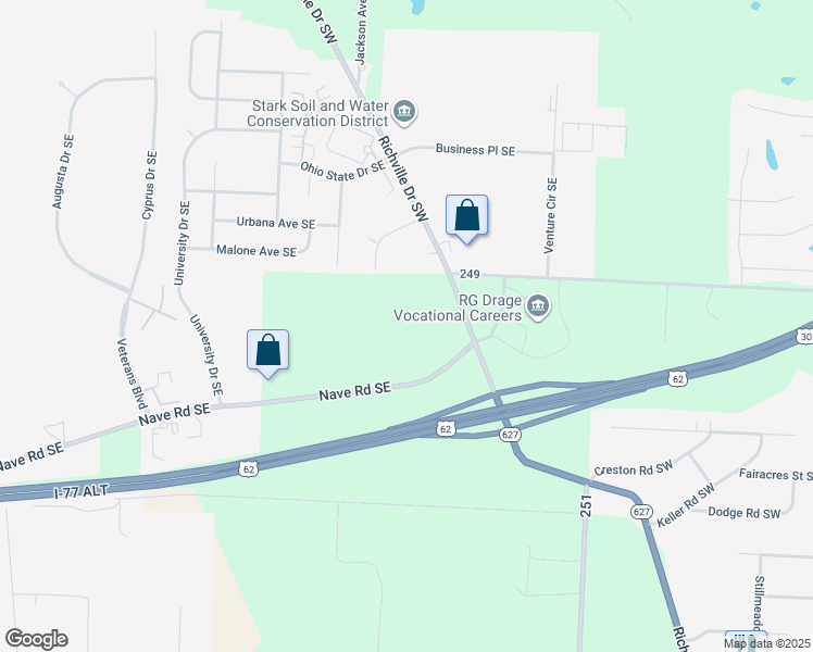 map of restaurants, bars, coffee shops, grocery stores, and more near 6805 Richville Drive Southwest in Massillon