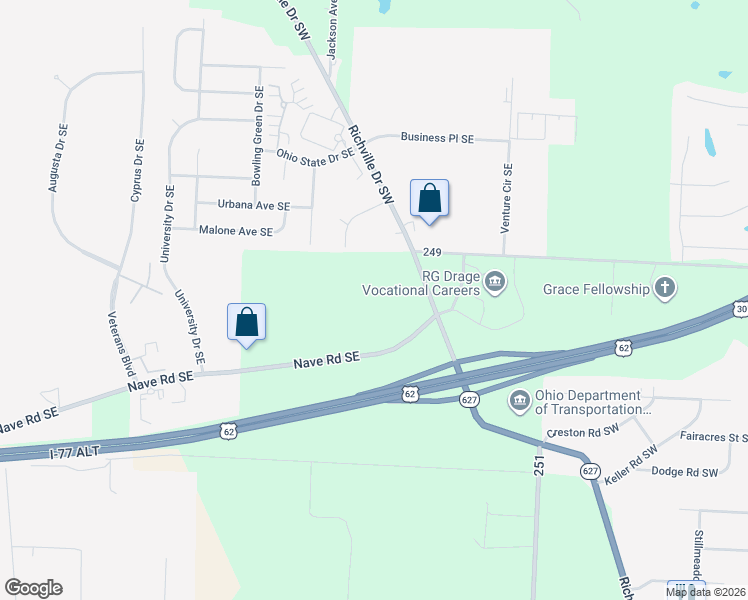 map of restaurants, bars, coffee shops, grocery stores, and more near 6805 Richville Drive Southwest in Massillon