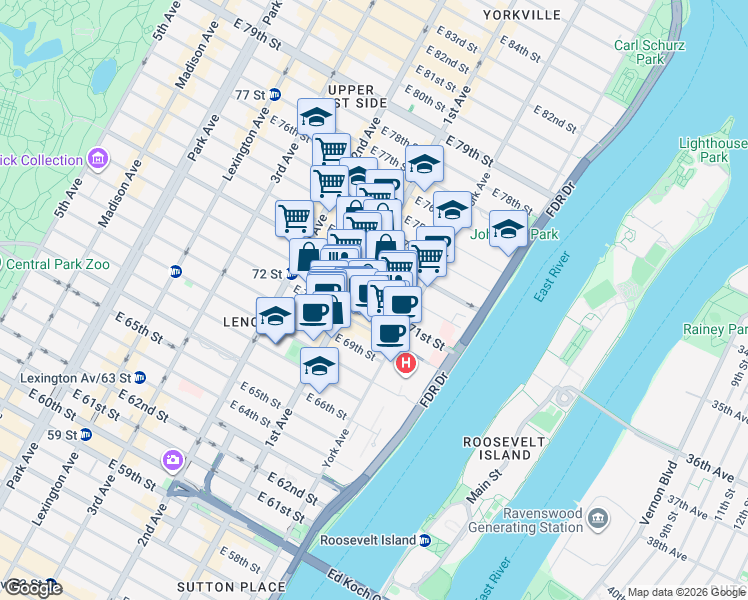 map of restaurants, bars, coffee shops, grocery stores, and more near in New York