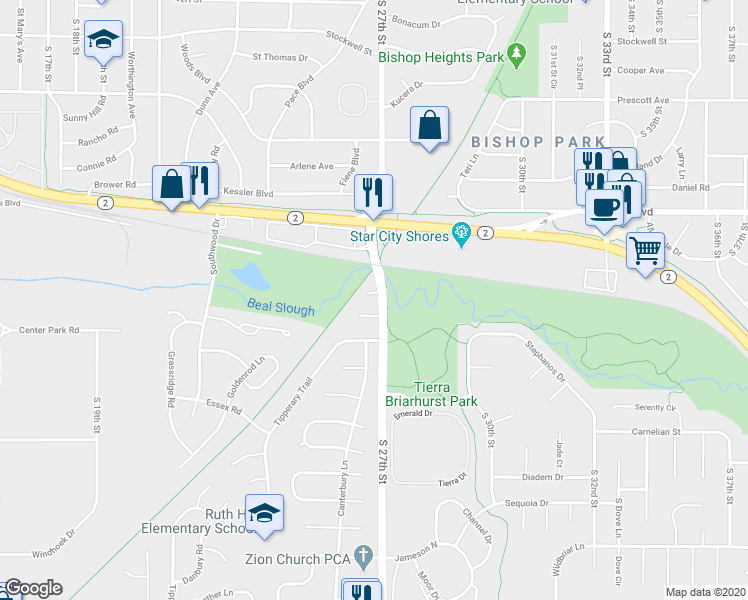 map of restaurants, bars, coffee shops, grocery stores, and more near 2623 Piccadilly Court in Lincoln