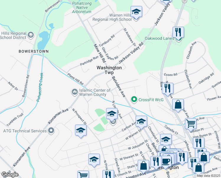 map of restaurants, bars, coffee shops, grocery stores, and more near 219 Rush Avenue in Washington