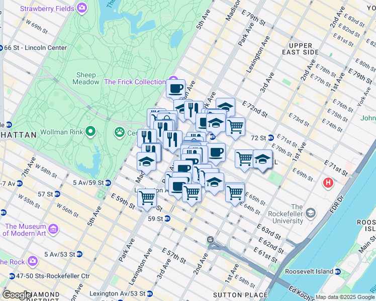 map of restaurants, bars, coffee shops, grocery stores, and more near in New York