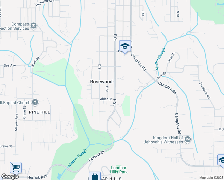 map of restaurants, bars, coffee shops, grocery stores, and more near 4150 F St in Eureka