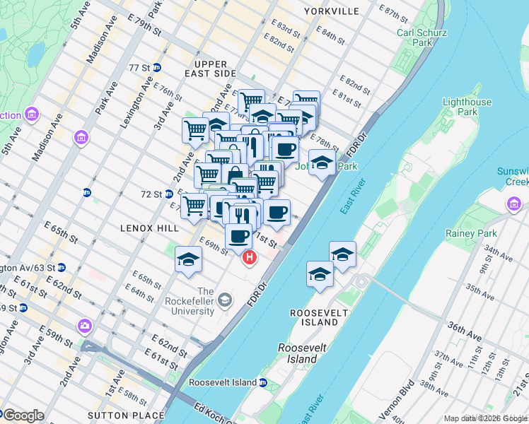 map of restaurants, bars, coffee shops, grocery stores, and more near in New York