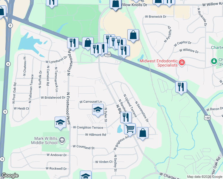 map of restaurants, bars, coffee shops, grocery stores, and more near 6513 N Randwick Rd in Peoria