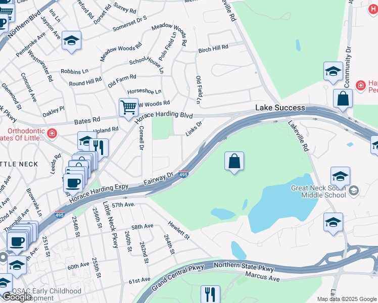 map of restaurants, bars, coffee shops, grocery stores, and more near 5 Horizon Road in Great Neck