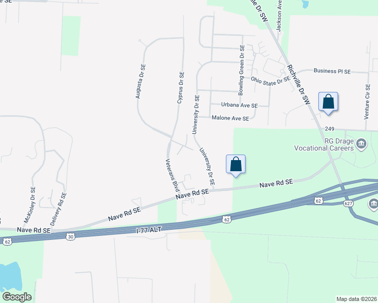 map of restaurants, bars, coffee shops, grocery stores, and more near 2375 Pebble Beach Drive in Massillon