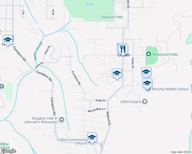map of restaurants, bars, coffee shops, grocery stores, and more near 1985 Foxwood Drive in Eureka