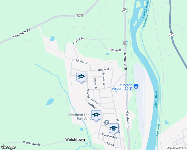 map of restaurants, bars, coffee shops, grocery stores, and more near 1178 Sunrise Lane in Slatington