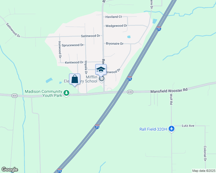 map of restaurants, bars, coffee shops, grocery stores, and more near 460 Reed Road in Mansfield