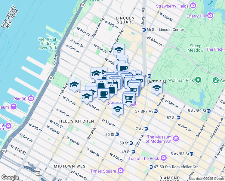 map of restaurants, bars, coffee shops, grocery stores, and more near in New York