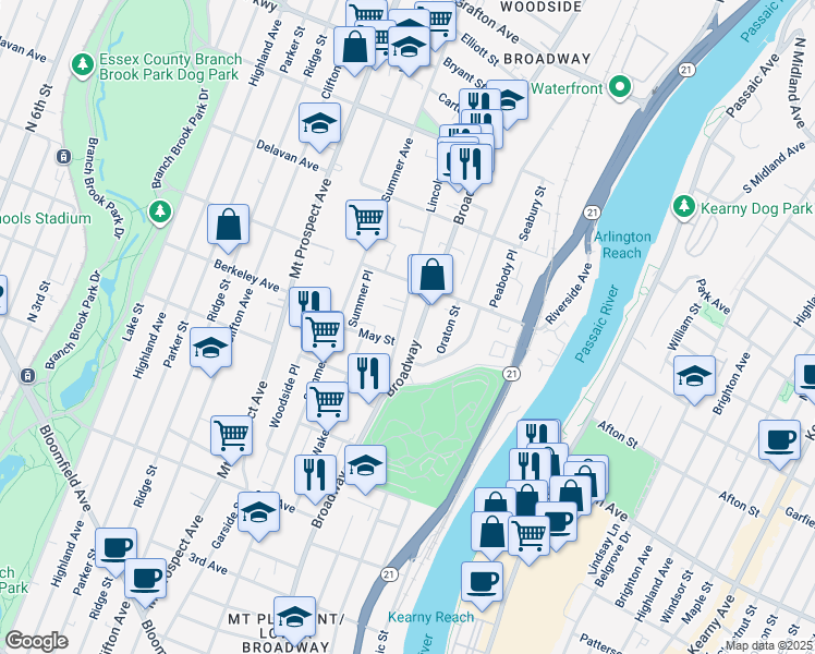 map of restaurants, bars, coffee shops, grocery stores, and more near 478 Broadway in Newark
