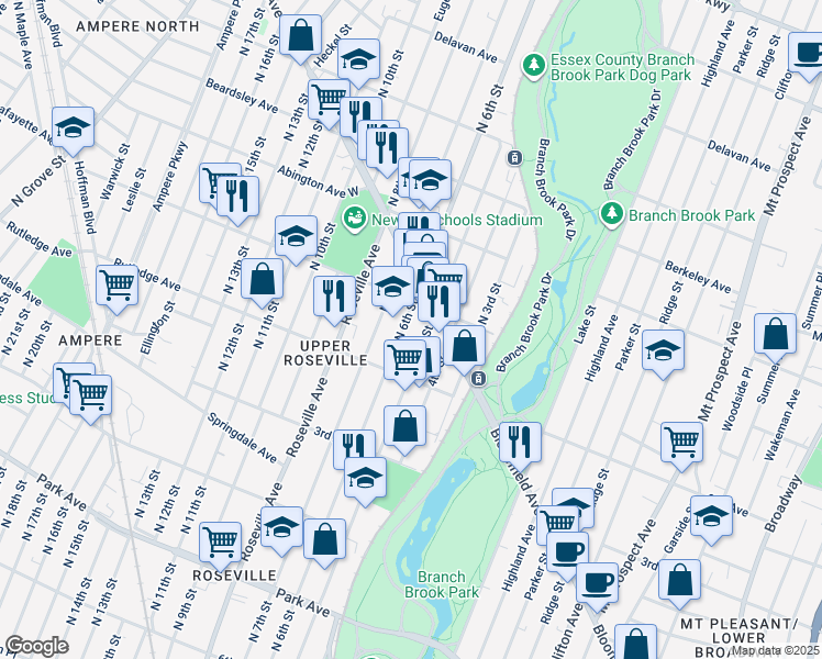 map of restaurants, bars, coffee shops, grocery stores, and more near 529 North 6th Street in Newark