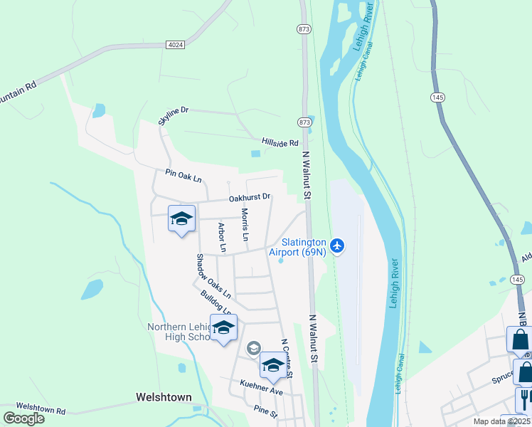 map of restaurants, bars, coffee shops, grocery stores, and more near 1161 Oakhurst Drive in Slatington