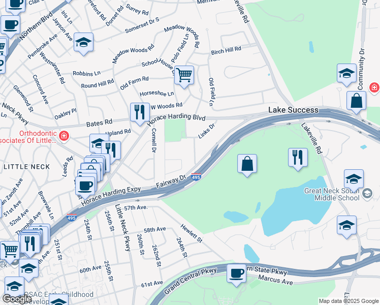 map of restaurants, bars, coffee shops, grocery stores, and more near 5 Horizon Road in Great Neck