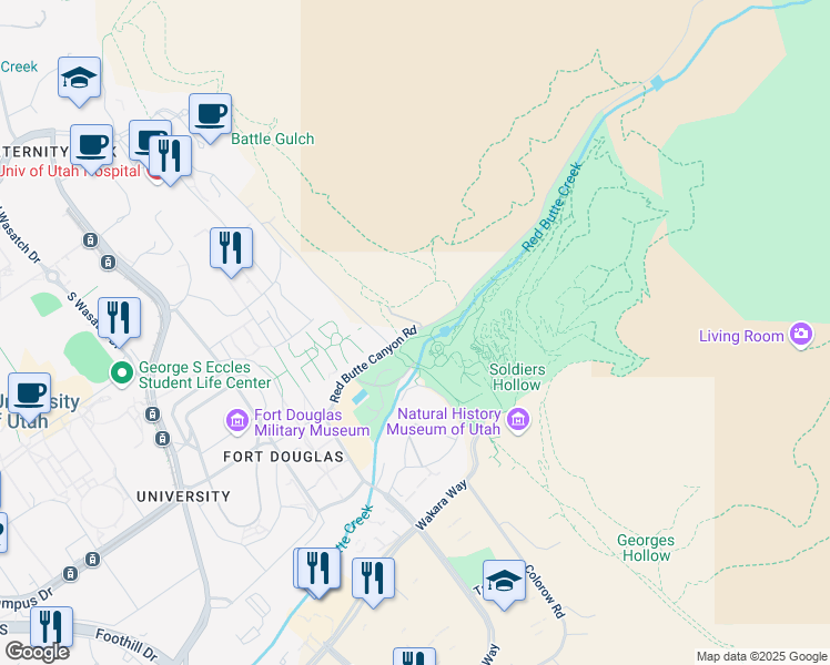 map of restaurants, bars, coffee shops, grocery stores, and more near 300 Wakara Way in Salt Lake City