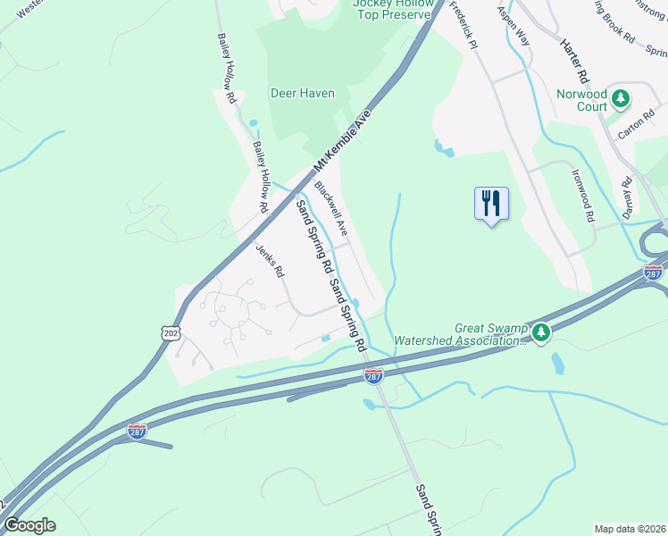 map of restaurants, bars, coffee shops, grocery stores, and more near 156 Sand Spring Road in Morristown
