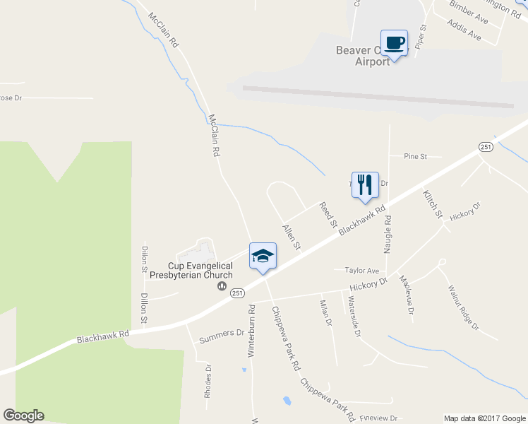 map of restaurants, bars, coffee shops, grocery stores, and more near 137 Allen Street in Beaver Falls