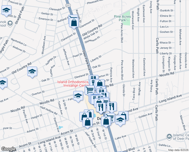 map of restaurants, bars, coffee shops, grocery stores, and more near 30 Overton Street in Deer Park