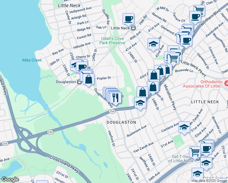 map of restaurants, bars, coffee shops, grocery stores, and more near 43-9 Hamilton Place in Queens