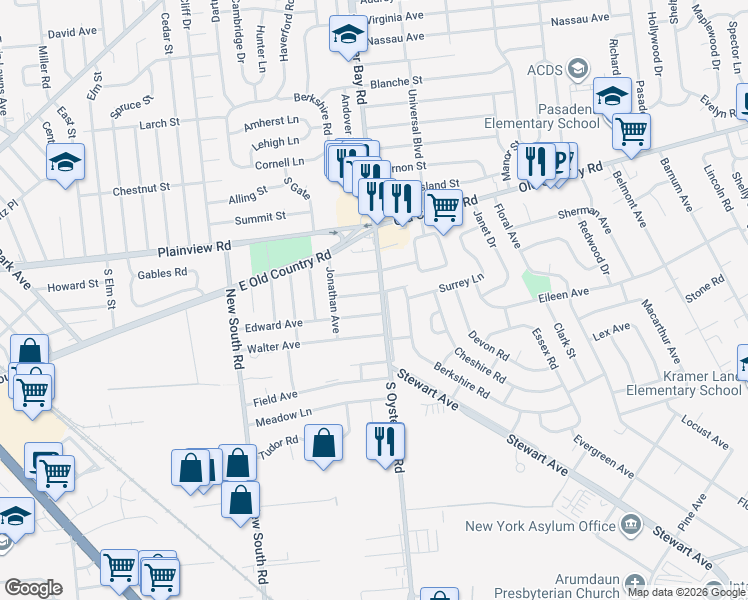 map of restaurants, bars, coffee shops, grocery stores, and more near 6 Edward Avenue in Hicksville