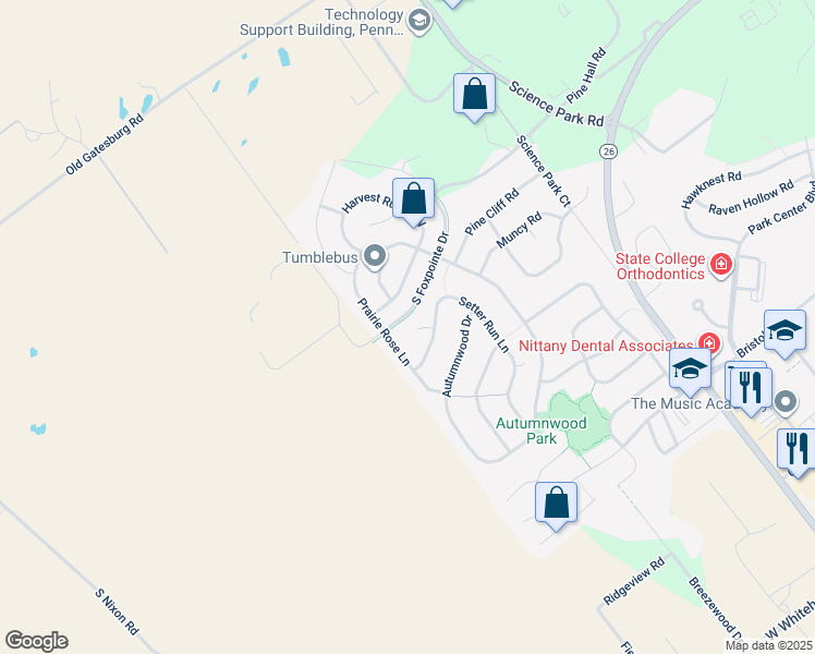 map of restaurants, bars, coffee shops, grocery stores, and more near 2334 Magnolia Circle in State College