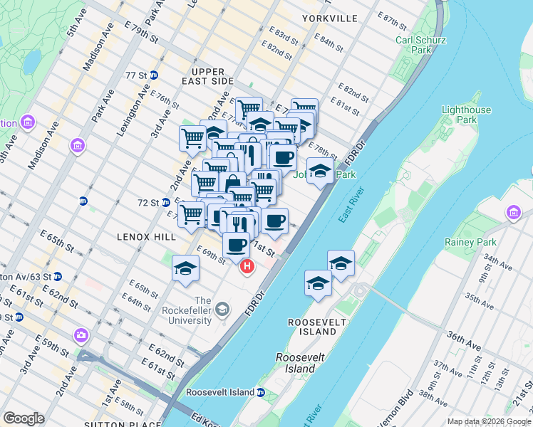map of restaurants, bars, coffee shops, grocery stores, and more near in New York