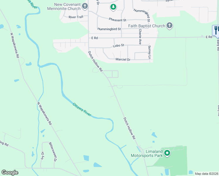 map of restaurants, bars, coffee shops, grocery stores, and more near 2105 Dutch Hollow Road in Lima