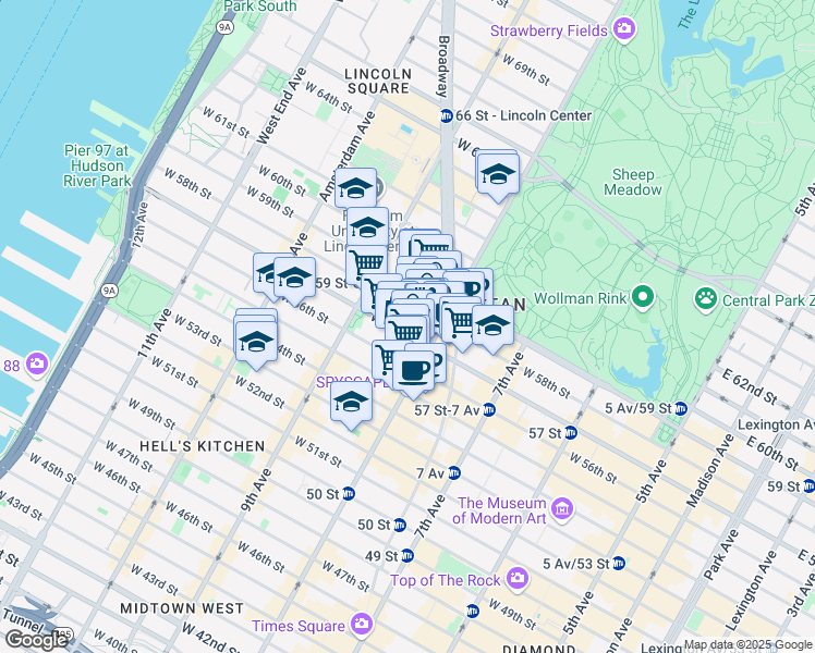 map of restaurants, bars, coffee shops, grocery stores, and more near 1515 8th Avenue in New York