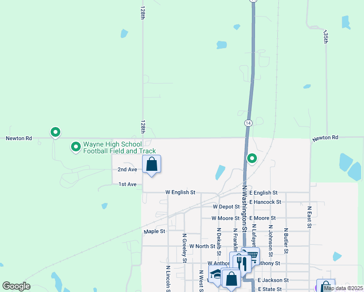 map of restaurants, bars, coffee shops, grocery stores, and more near 2219 Newton Road in Corydon