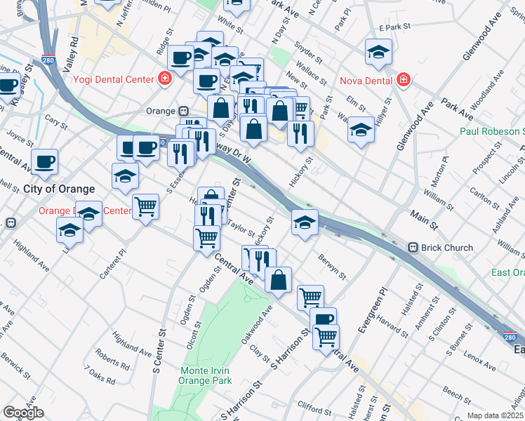 map of restaurants, bars, coffee shops, grocery stores, and more near 166 Parrow Street in City of Orange