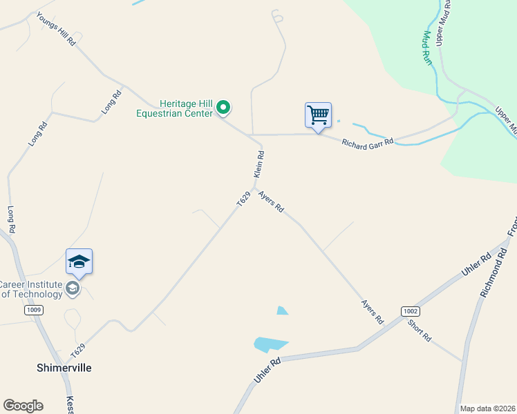 map of restaurants, bars, coffee shops, grocery stores, and more near 5500 Ayers Road in Easton