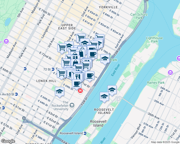 map of restaurants, bars, coffee shops, grocery stores, and more near in New York