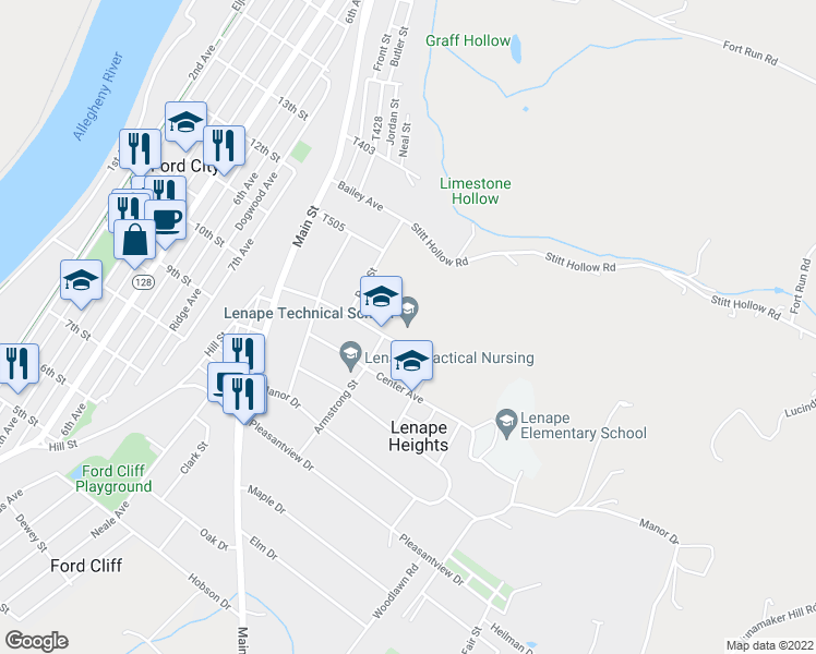 map of restaurants, bars, coffee shops, grocery stores, and more near 2215 Chaplin Avenue in Ford City