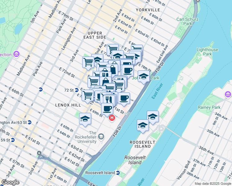 map of restaurants, bars, coffee shops, grocery stores, and more near in New York