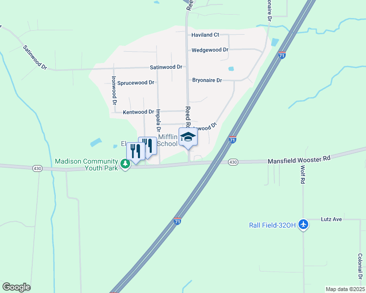 map of restaurants, bars, coffee shops, grocery stores, and more near 441 Reed Road in Mansfield