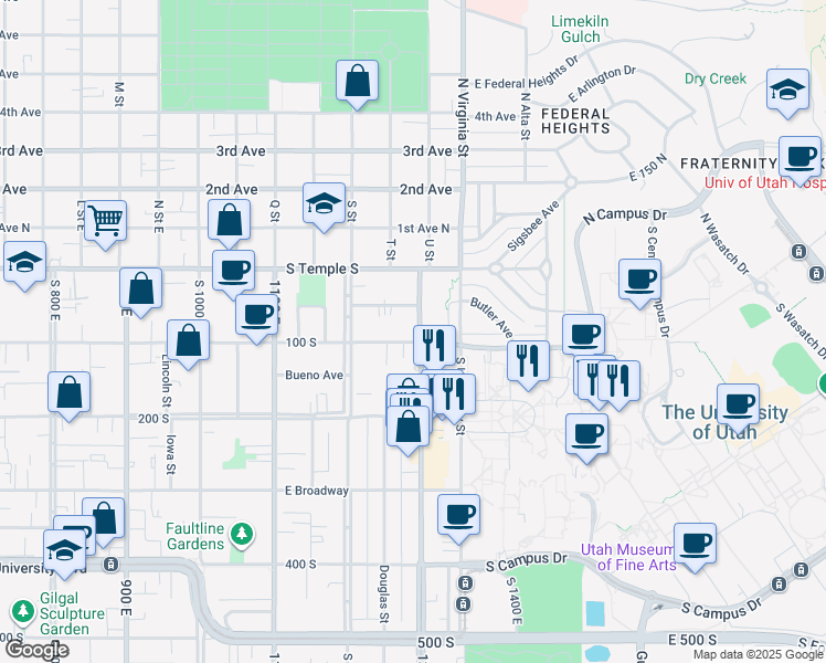 map of restaurants, bars, coffee shops, grocery stores, and more near in Salt Lake City