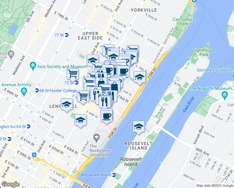 map of restaurants, bars, coffee shops, grocery stores, and more near in New York